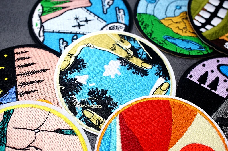 UFO Nebula Landscape Patches Embroidery For T-Shirt Iron On Appliques Clothes Jeans Stickers Badges Mountain Peak