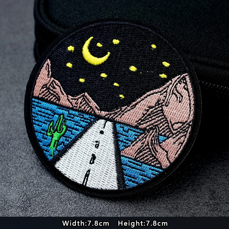 UFO Nebula Landscape Patches Embroidery For T-Shirt Iron On Appliques Clothes Jeans Stickers Badges Mountain Peak