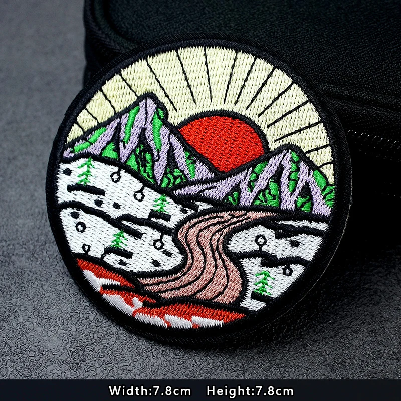 UFO Nebula Landscape Patches Embroidery For T-Shirt Iron On Appliques Clothes Jeans Stickers Badges Mountain Peak
