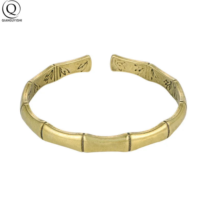 Antique Brass Metal Creative Bamboo Bracelet Bangle Pure Copper Women Fashion Punk Cuff Bangles Bracelets Women Party C-shaped