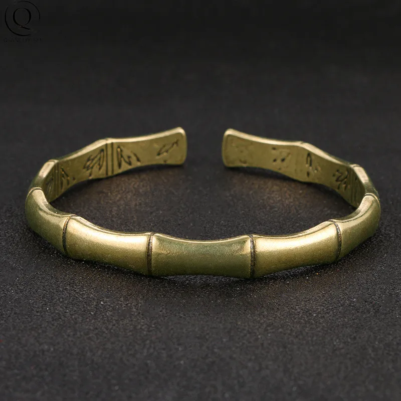 Antique Brass Metal Creative Bamboo Bracelet Bangle Pure Copper Women Fashion Punk Cuff Bangles Bracelets Women Party C-shaped