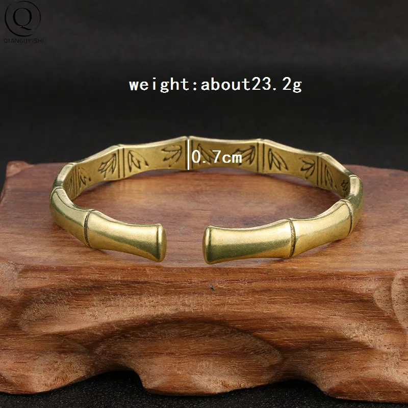 Antique Brass Metal Creative Bamboo Bracelet Bangle Pure Copper Women Fashion Punk Cuff Bangles Bracelets Women Party C-shaped