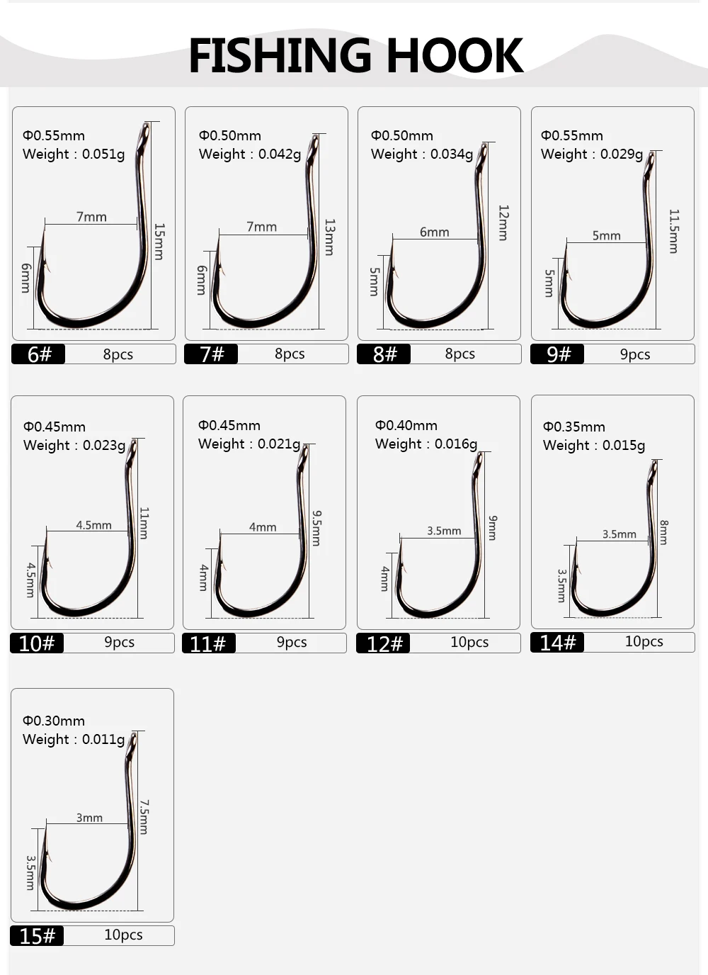 FTK-011 High Carbon Steel Fishing Hook With Ring 7.5-15mm Barbed Single Carp Feeder With Eyes
