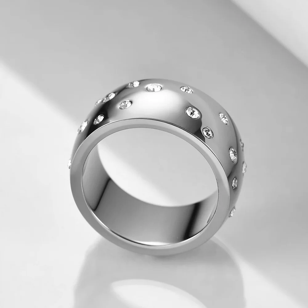 NIBASTAR Simple Stainless Steel Women 10mm Ring Shining Crystal Wedding Promise Jewelry Accessories Wholesale Retail