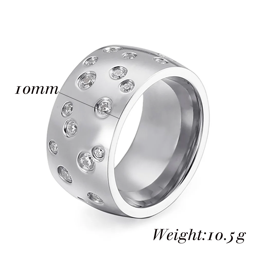 NIBASTAR Simple Stainless Steel Women 10mm Ring Shining Crystal Wedding Promise Jewelry Accessories Wholesale Retail