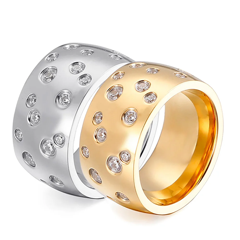 NIBASTAR Simple Stainless Steel Women 10mm Ring Shining Crystal Wedding Promise Jewelry Accessories Wholesale Retail