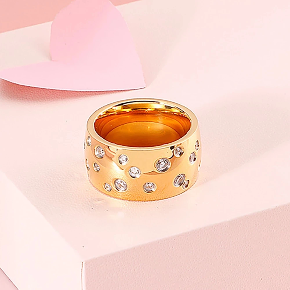 NIBASTAR Simple Stainless Steel Women 10mm Ring Shining Crystal Wedding Promise Jewelry Accessories Wholesale Retail