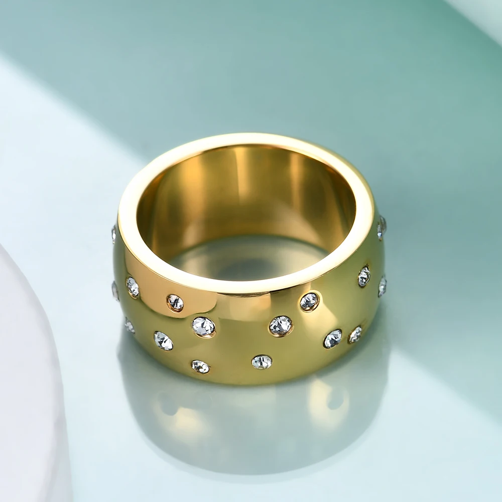 NIBASTAR Simple Stainless Steel Women 10mm Ring Shining Crystal Wedding Promise Jewelry Accessories Wholesale Retail