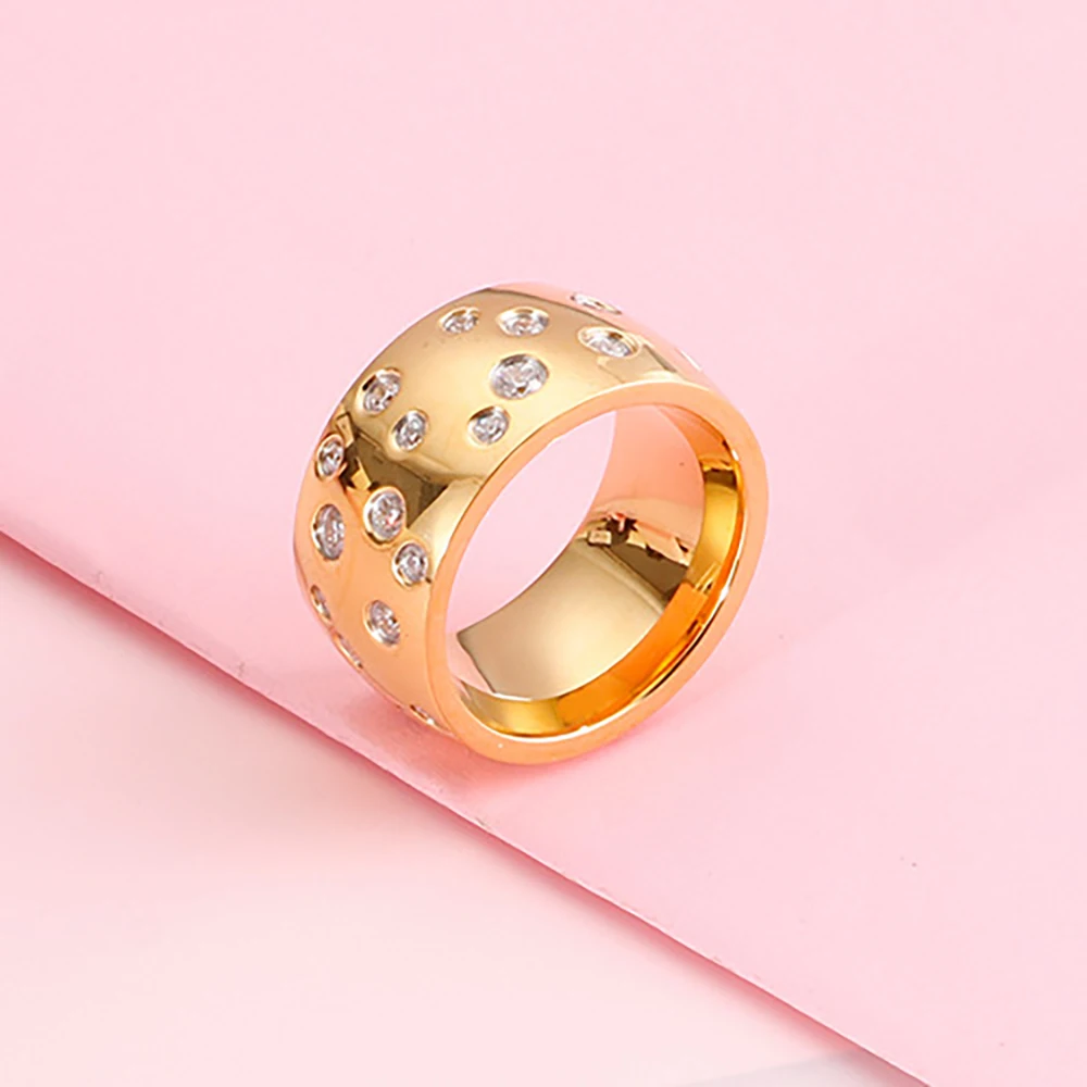NIBASTAR Simple Stainless Steel Women 10mm Ring Shining Crystal Wedding Promise Jewelry Accessories Wholesale Retail