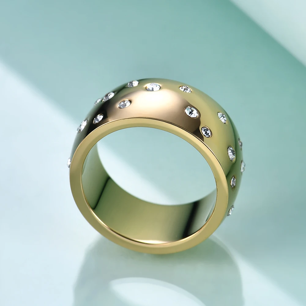 NIBASTAR Simple Stainless Steel Women 10mm Ring Shining Crystal Wedding Promise Jewelry Accessories Wholesale Retail