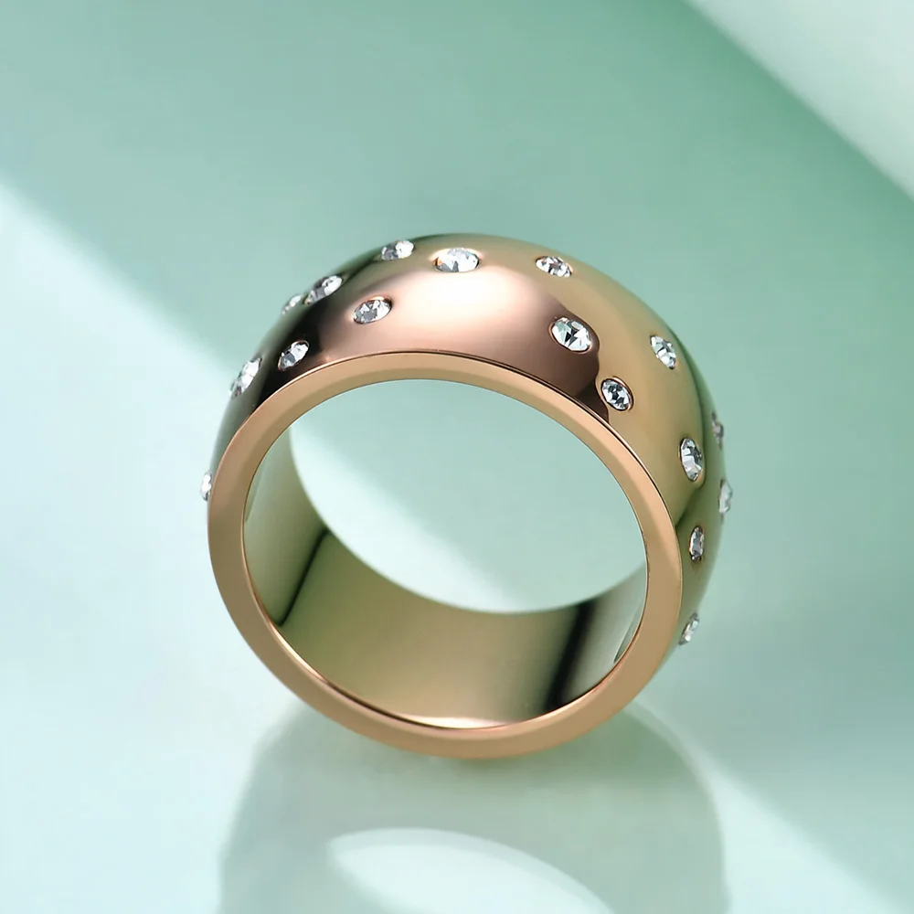 NIBASTAR Simple Stainless Steel Women 10mm Ring Shining Crystal Wedding Promise Jewelry Accessories Wholesale Retail