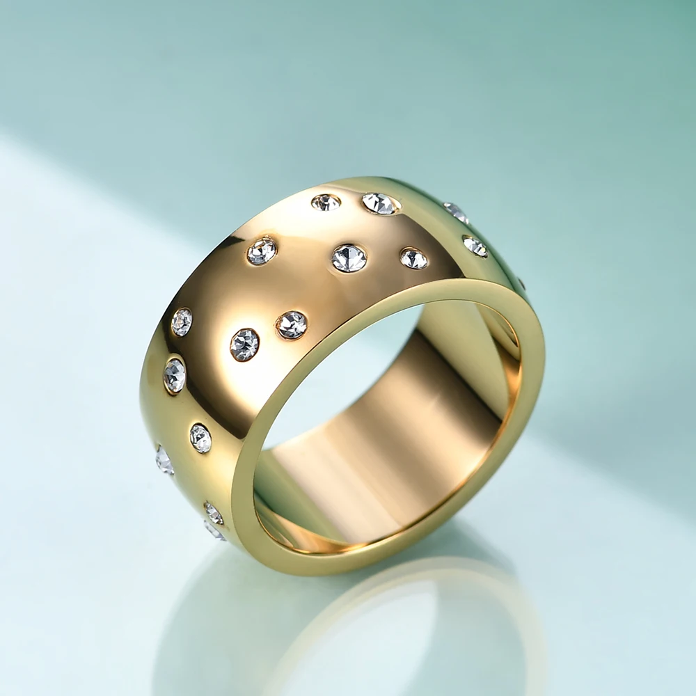 NIBASTAR Simple Stainless Steel Women 10mm Ring Shining Crystal Wedding Promise Jewelry Accessories Wholesale Retail