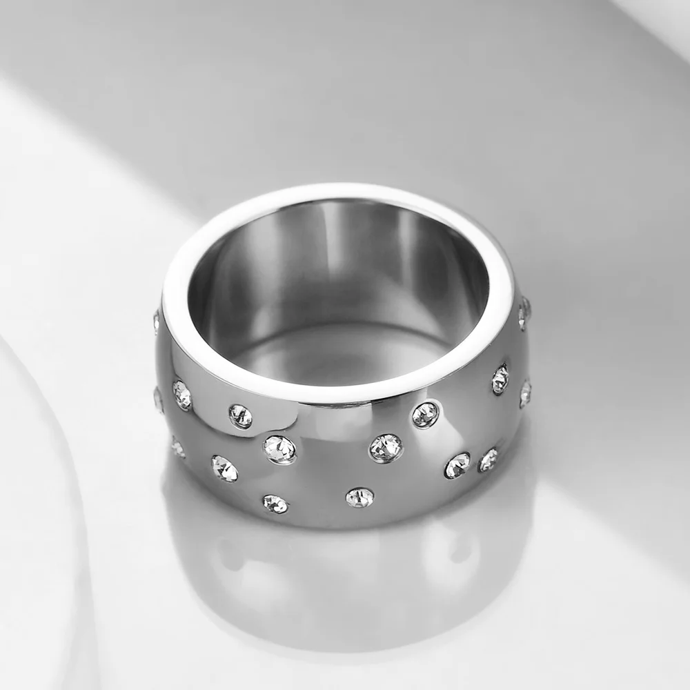 NIBASTAR Simple Stainless Steel Women 10mm Ring Shining Crystal Wedding Promise Jewelry Accessories Wholesale Retail