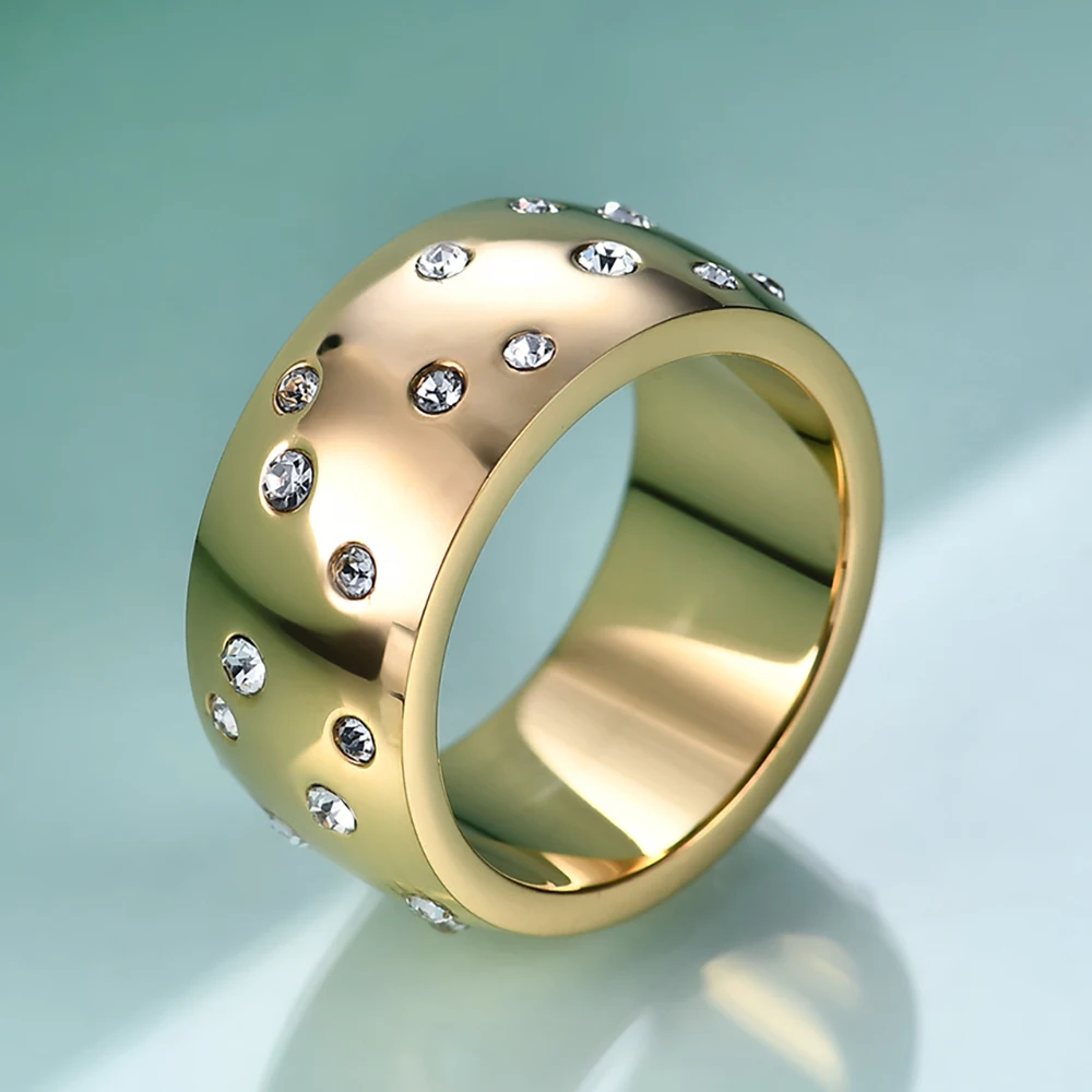NIBASTAR Simple Stainless Steel Women 10mm Ring Shining Crystal Wedding Promise Jewelry Accessories Wholesale Retail