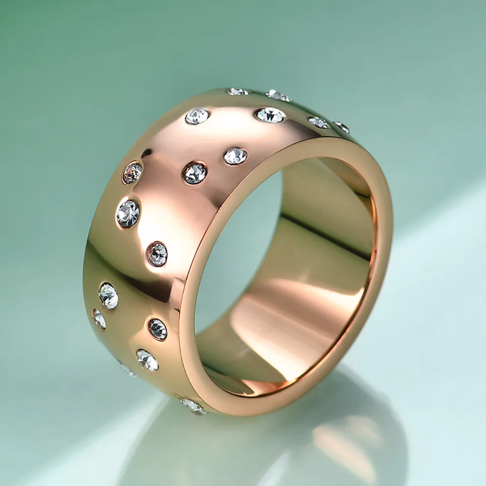 NIBASTAR Simple Stainless Steel Women 10mm Ring Shining Crystal Wedding Promise Jewelry Accessories Wholesale Retail
