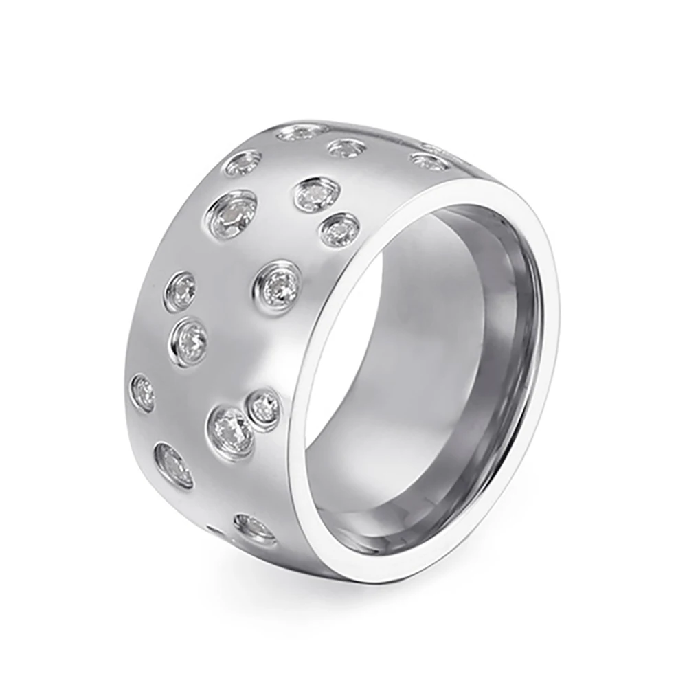 NIBASTAR Simple Stainless Steel Women 10mm Ring Shining Crystal Wedding Promise Jewelry Accessories Wholesale Retail