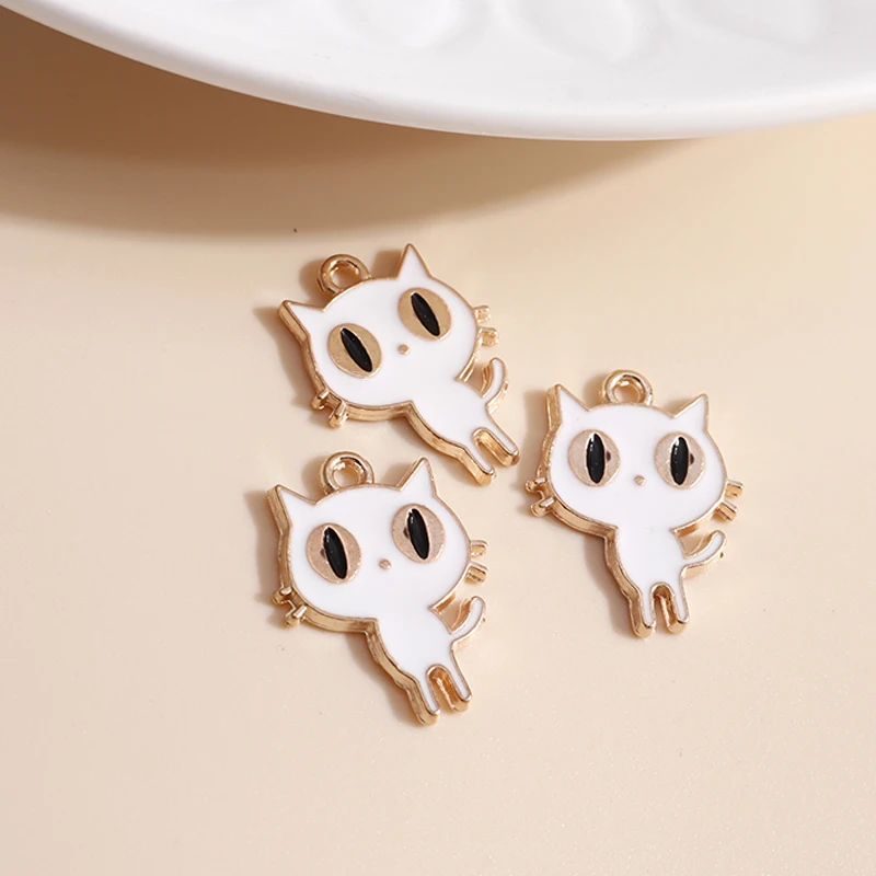 10pcs 13*17mm DIY Enamel Mini Cat Charms for Necklaces Pendants Earrings Cute Animal Charms Handmade Jewelry Making Accessories