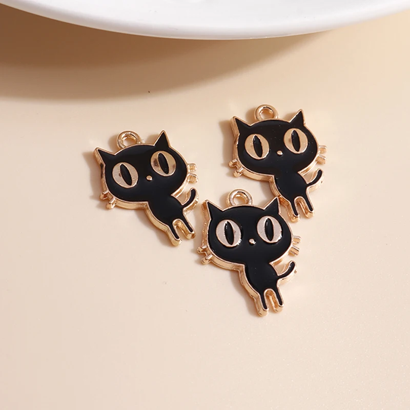 10pcs 13*17mm DIY Enamel Mini Cat Charms for Necklaces Pendants Earrings Cute Animal Charms Handmade Jewelry Making Accessories