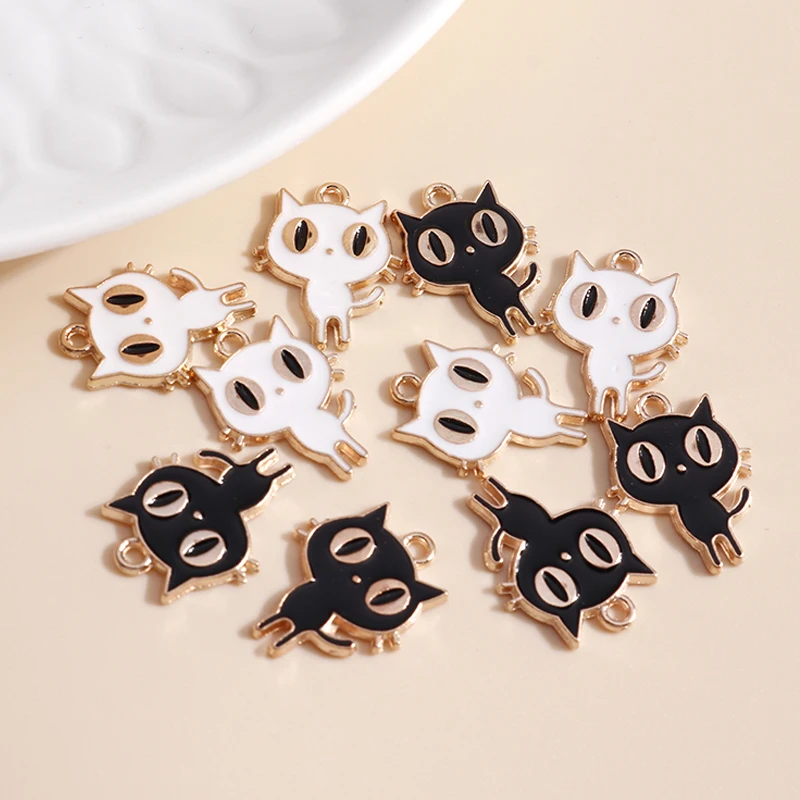 10pcs 13*17mm DIY Enamel Mini Cat Charms for Necklaces Pendants Earrings Cute Animal Charms Handmade Jewelry Making Accessories