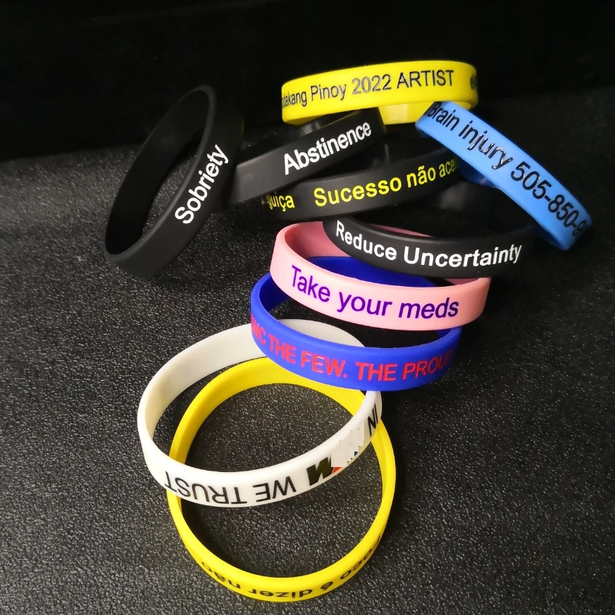100PCS Engraved Custom Silicone Wristband Debossed Technique Customizable LOGO ID SOS Bracelet Engraved Personalized Armband