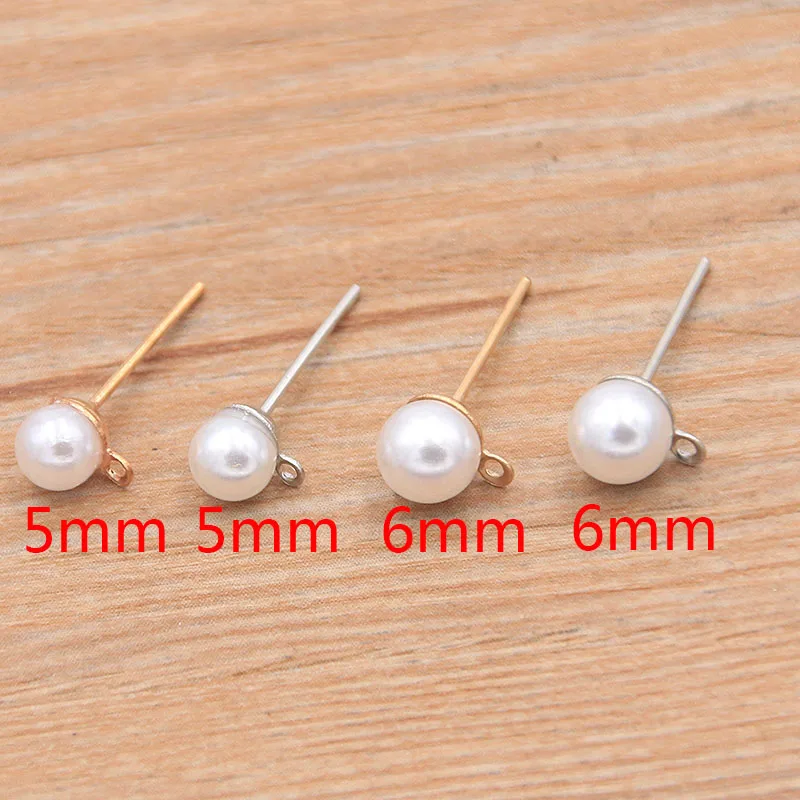 50Pcs 2 Color DIY Imitation Pearl Earrings Findings With Brick Clasps Jewelry Making Accessories Iron Hook Earwire Handmade