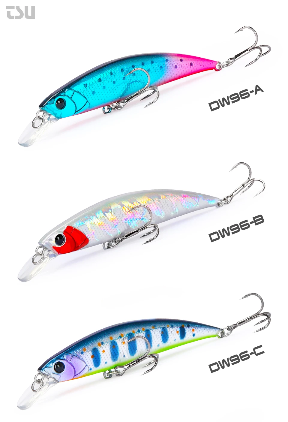 TSURINOYA DW96 80mm 12g Sinking Minnow Fishing Lure Large Trout Pike Rockfish Hard Bait Jerkbait Freshwater Saltwater Wobbler