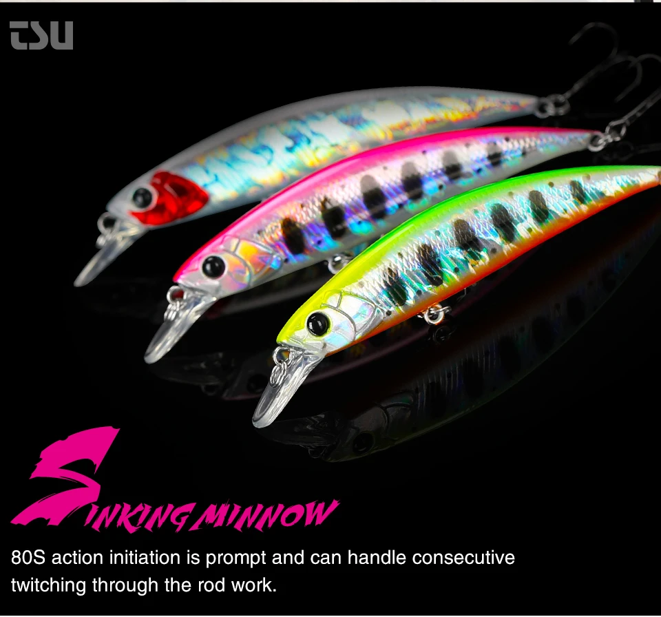 TSURINOYA DW96 80mm 12g Sinking Minnow Fishing Lure Large Trout Pike Rockfish Hard Bait Jerkbait Freshwater Saltwater Wobbler