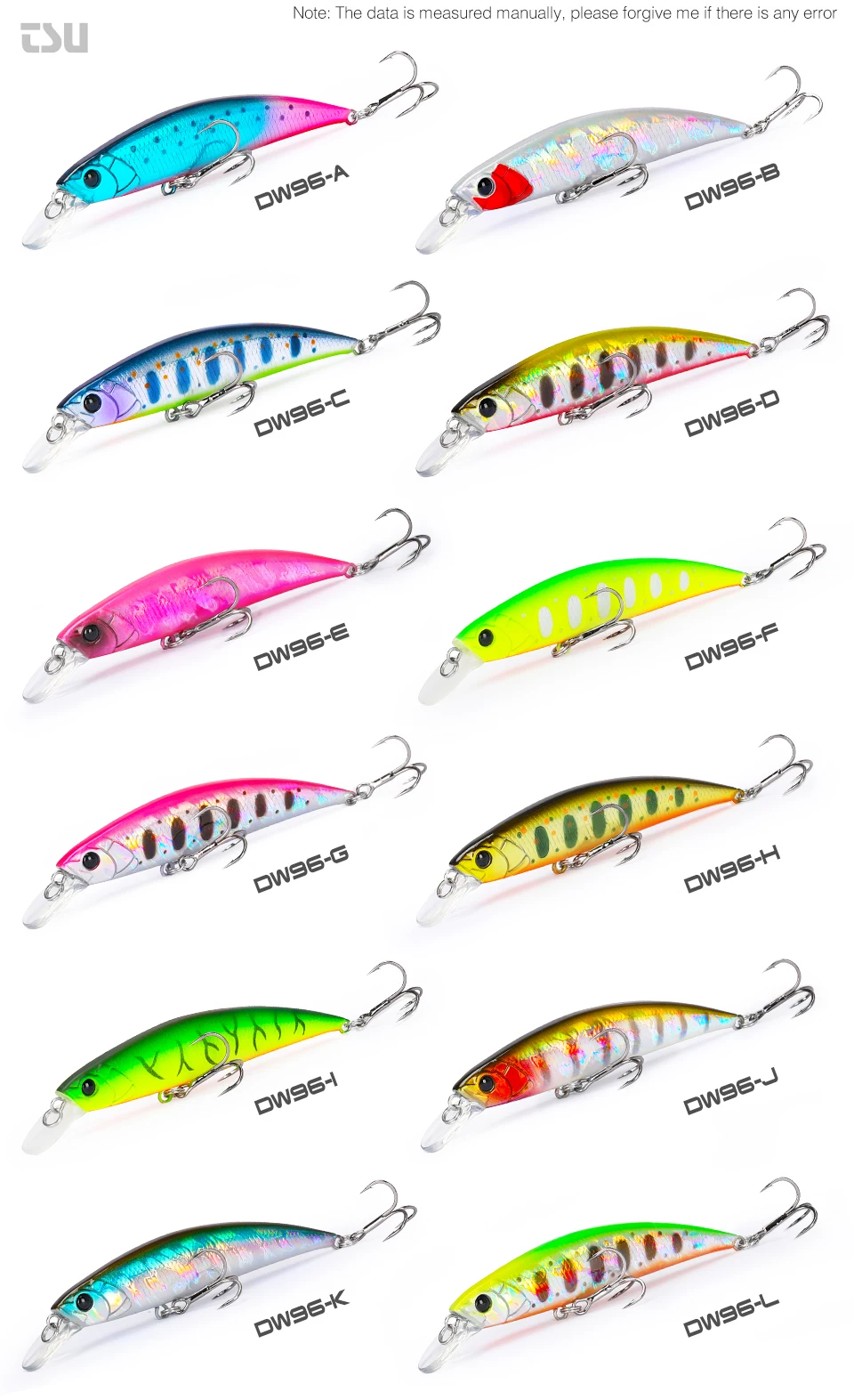 TSURINOYA DW96 80mm 12g Sinking Minnow Fishing Lure Large Trout Pike Rockfish Hard Bait Jerkbait Freshwater Saltwater Wobbler