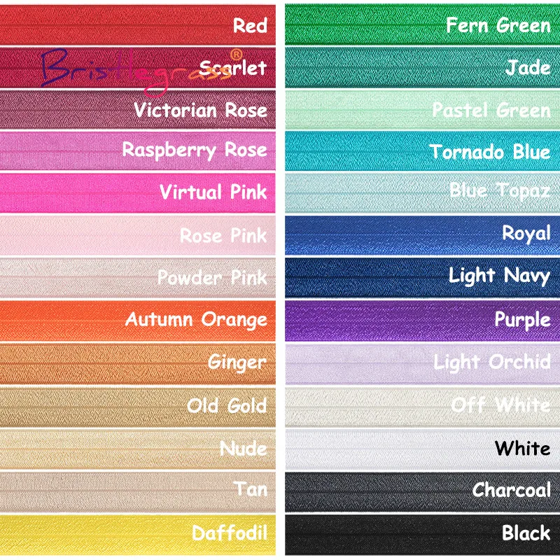 BRISTLEGRASS 2 5 10 Yard 1" 25mm Solid Shiny Fold Over Elastics FOE Spandex Satin Bands Tape Hair Tie Headband Dress Sewing Trim