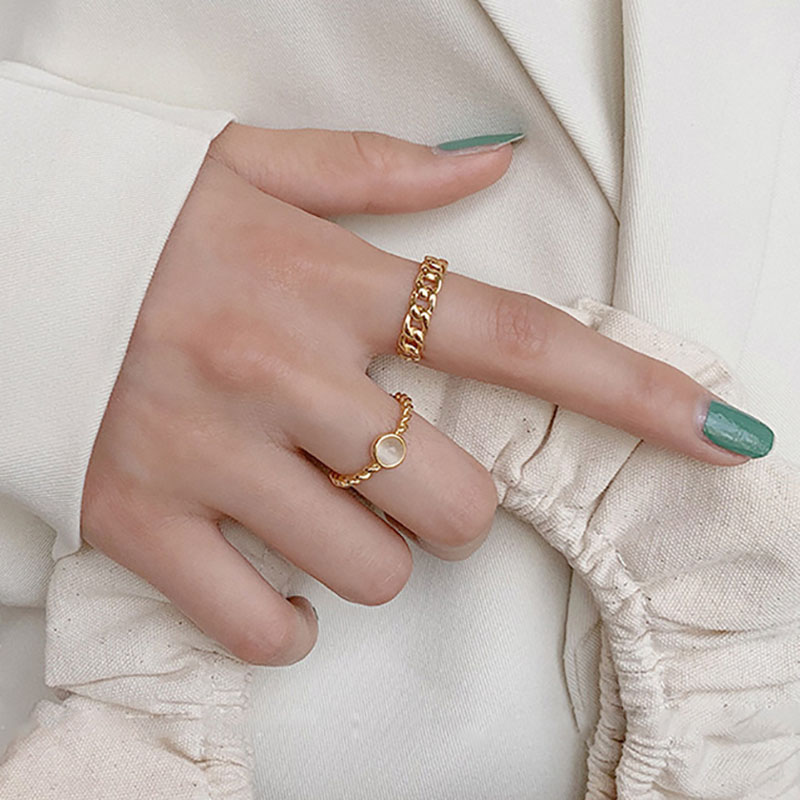 Minimalist 925 Sterling Silver Rings France Gold Plated CZ Vintage Chain Geometric Trendy Elegant Bride Jewelry Gifts
