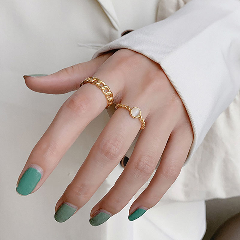Minimalist 925 Sterling Silver Rings France Gold Plated CZ Vintage Chain Geometric Trendy Elegant Bride Jewelry Gifts