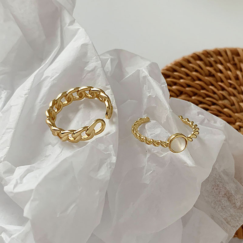 Minimalist 925 Sterling Silver Rings France Gold Plated CZ Vintage Chain Geometric Trendy Elegant Bride Jewelry Gifts