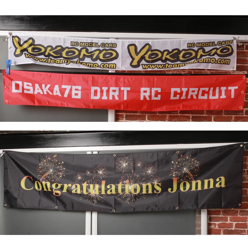 Custom Flag 2x8 FT Flying Banner Printing Any Size in 100D Polyester Fabric with Copper Grommets