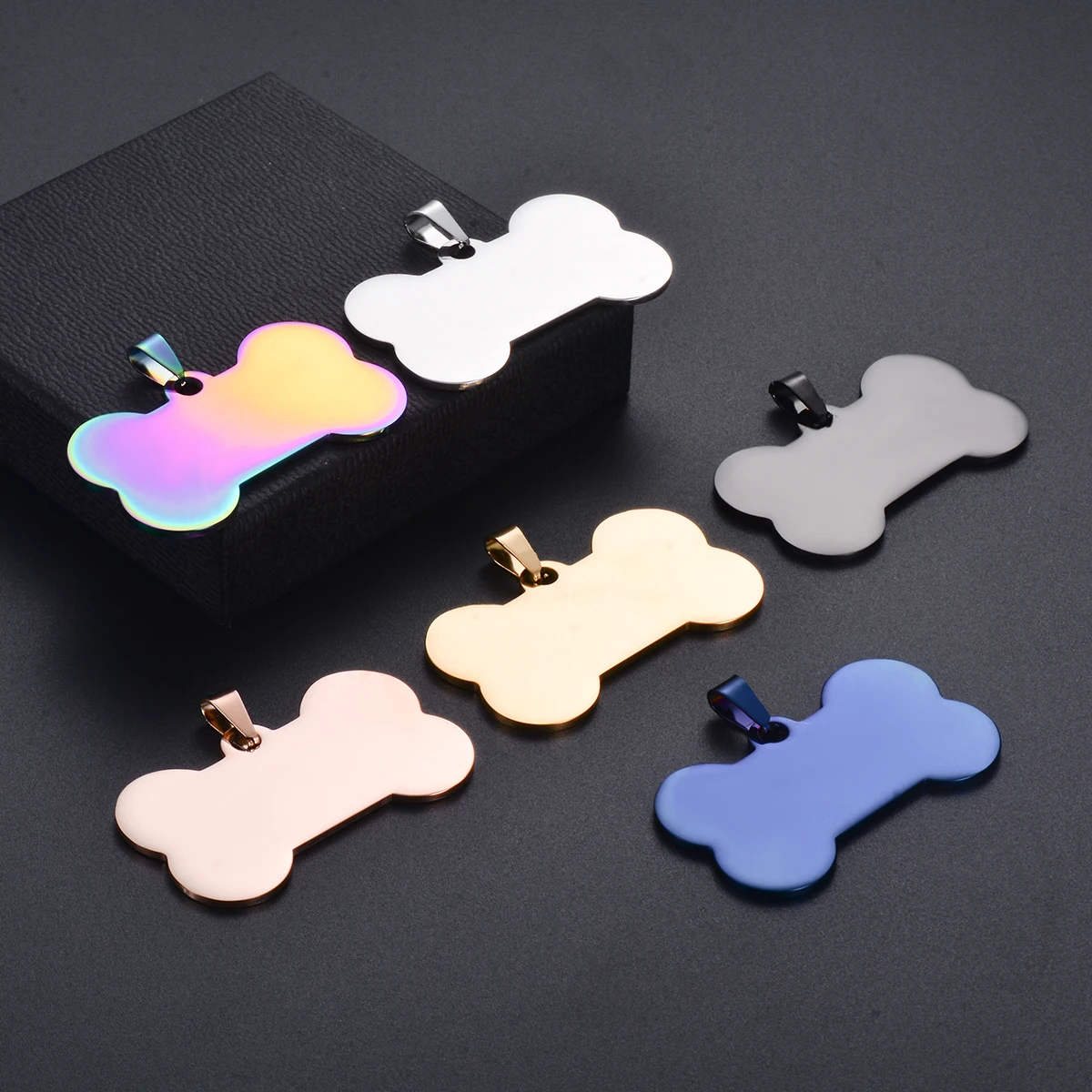 5Pcs Dog Tag Puppy ID Tag Stainless Steel Bone for Neutral Necklace Mirror PolishTags Pet Dog Collar Accessories