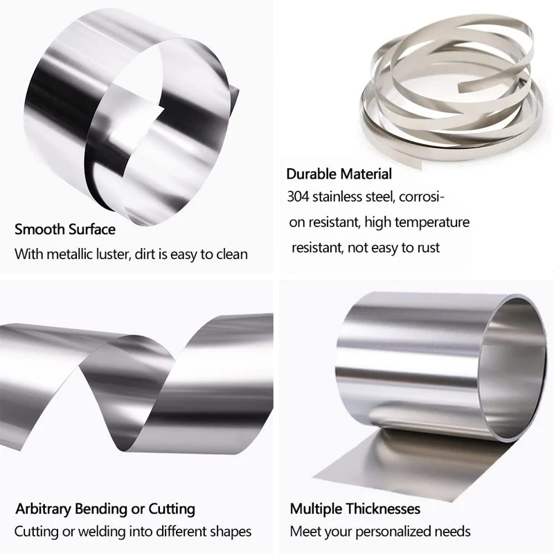 1pcs Stainles Steel Sheet Silver 304 Stainless Steel Fine Plate Sheet Foil Thickness 0.01mm-0.3mm For Precision Machinery