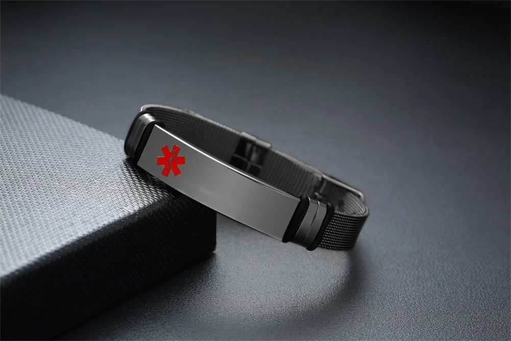 Men's Medical Alert Jewelry and Custom Engravable IDs Brazalets Stainless Steel Wristband Bracelet Personalized Emergency Bangle