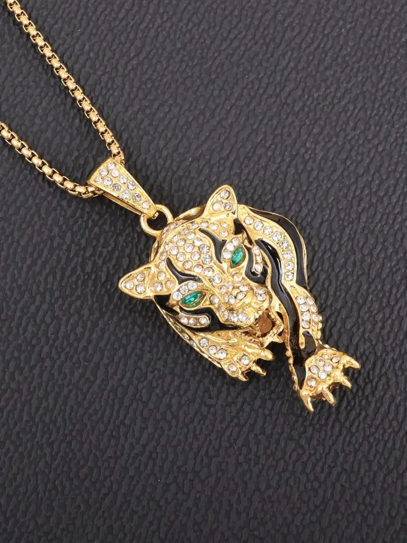 Personality Trend Men Jewelry Gold Plated Tiger Cheetah Animal Pendant Fashion Cool Necklace
