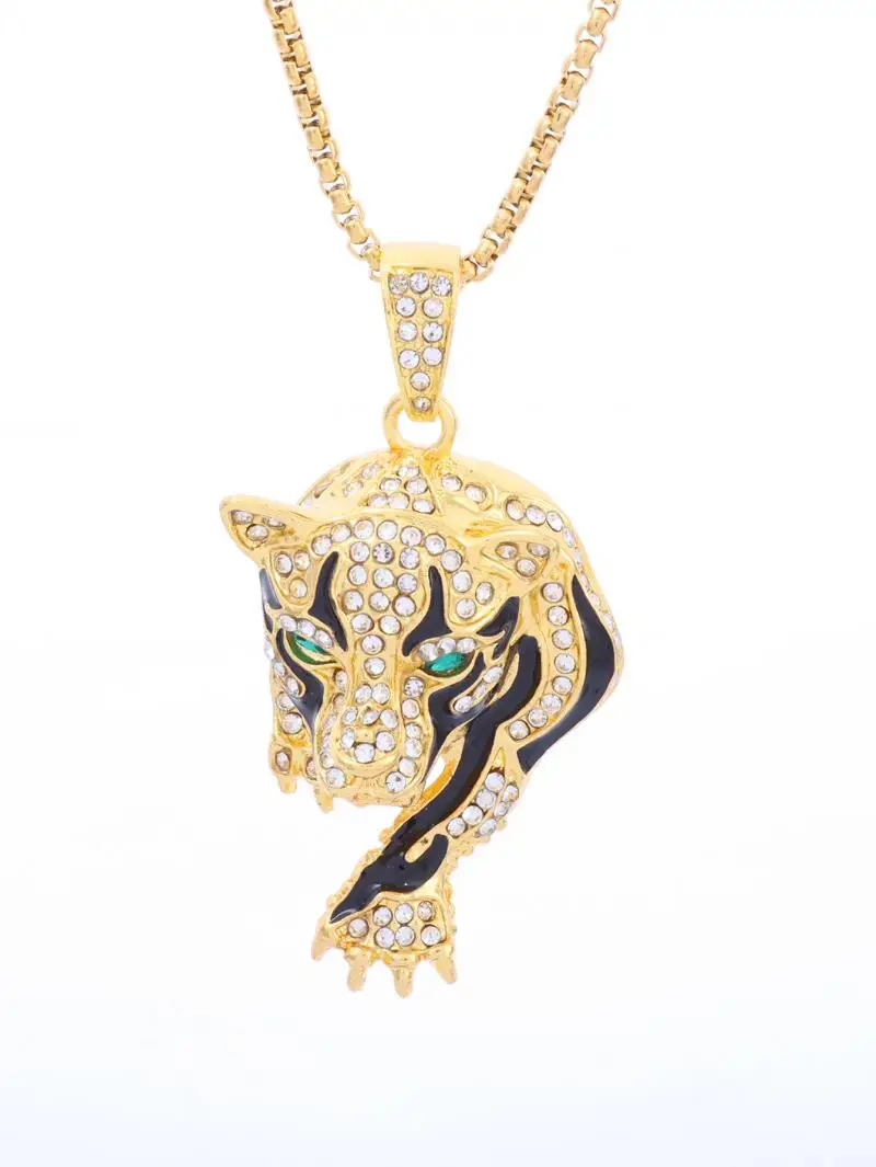 Personality Trend Men Jewelry Gold Plated Tiger Cheetah Animal Pendant Fashion Cool Necklace