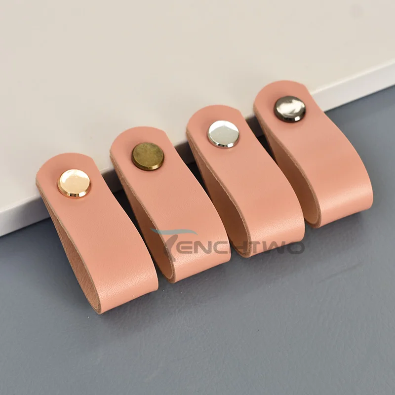 TENCHTW Cowhide Leather Cabinet Handles Furniture Dresser Wardrobe Kitchen Knobs Drawer Door Pulls Genuine Leather Black Vintage
