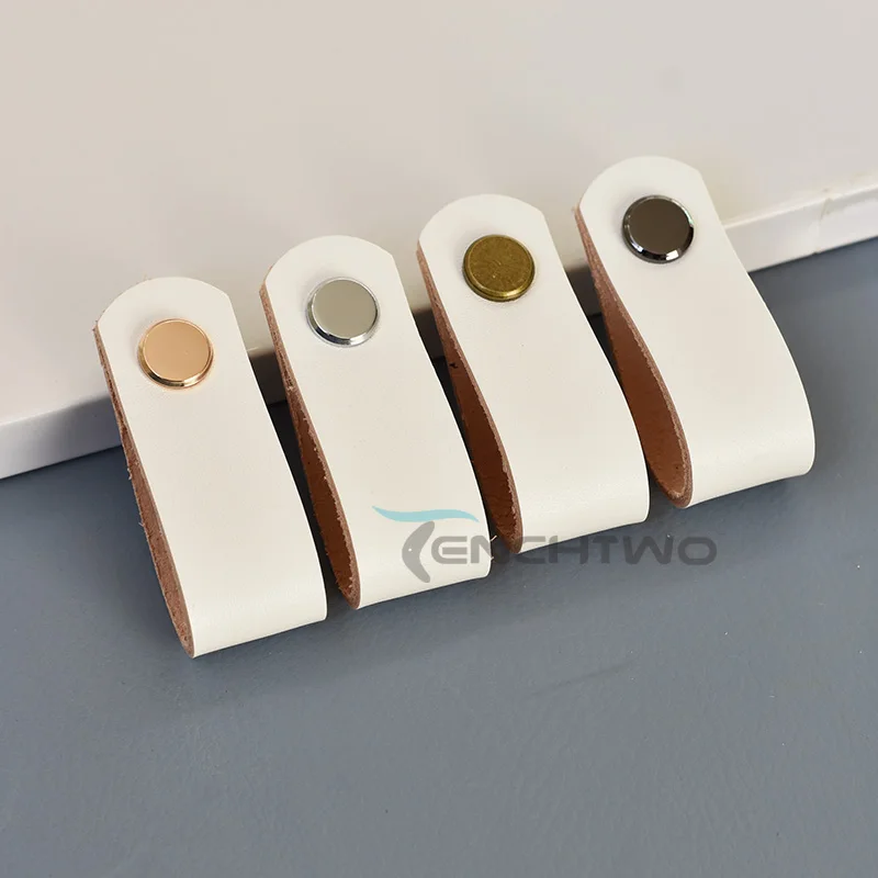 TENCHTW Cowhide Leather Cabinet Handles Furniture Dresser Wardrobe Kitchen Knobs Drawer Door Pulls Genuine Leather Black Vintage