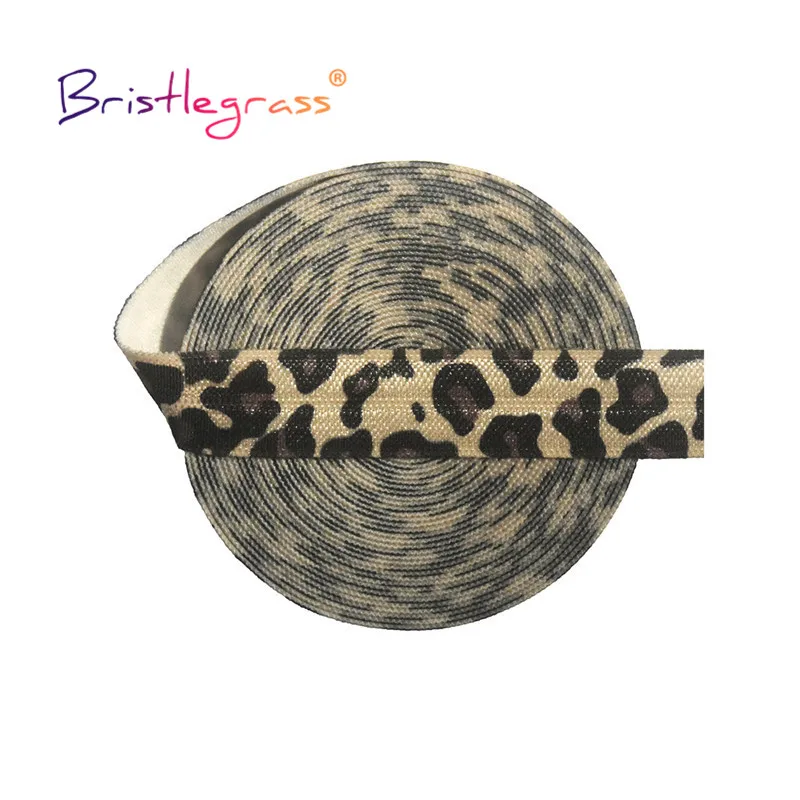 BRISTLEGRASS 2 5 10 Yard 5/8" 15mm Lace Crown Leopard Animal Print Fold Over Elastics FOE Spandex Band Tape Hair Tie Sewing Trim