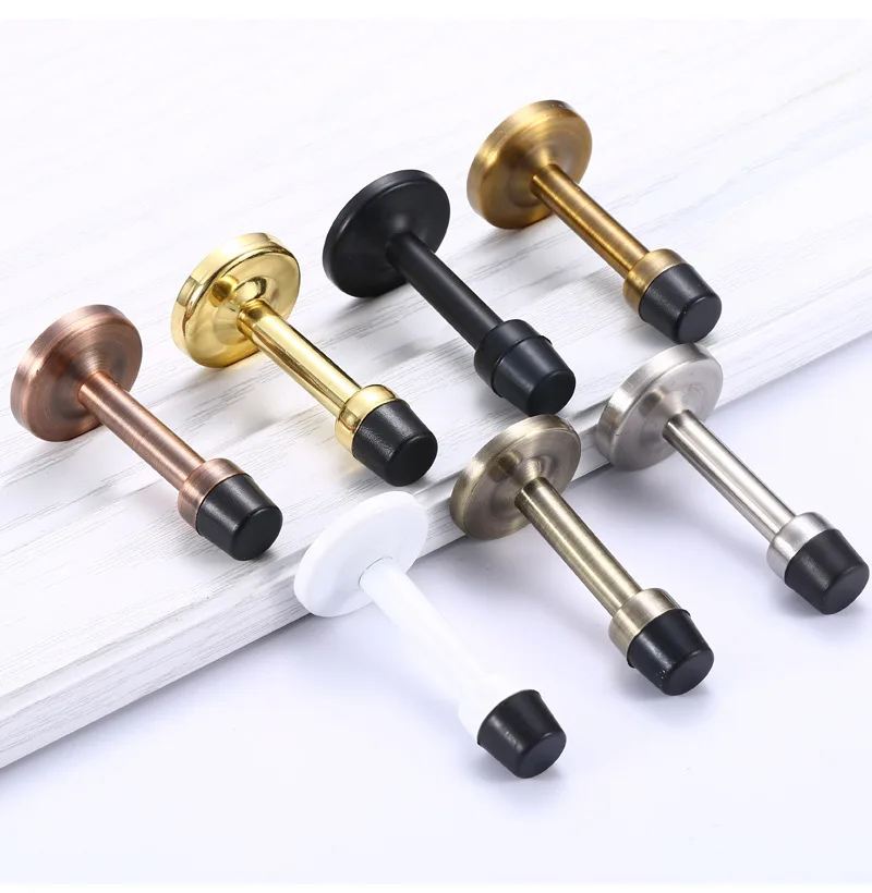 NAIERDI Rubber Wall Mounted Door Stopper Stainless Steel Door Stops Holder Catch Floor Fitting With Screws Bedroom Home Hardware
