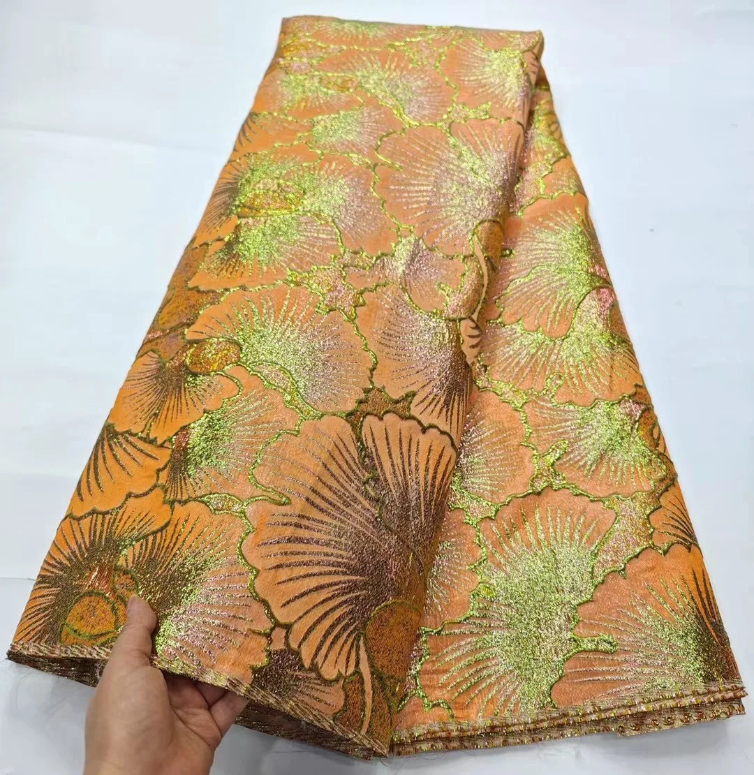 Pink African Lace Fabric 2024 High Quality Brocade Jacquard Fabric Nigerian French Organza Lace Fabric for Party Dress 5 Yards