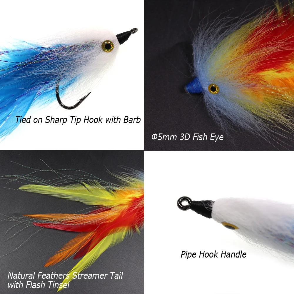 Bimoo 1PC #2/0 New Trout Steelhead Salmon Pike Streamer Fly for Seawater Fly Fishing Flies Lure Conehead Tube Flies Big Streamer