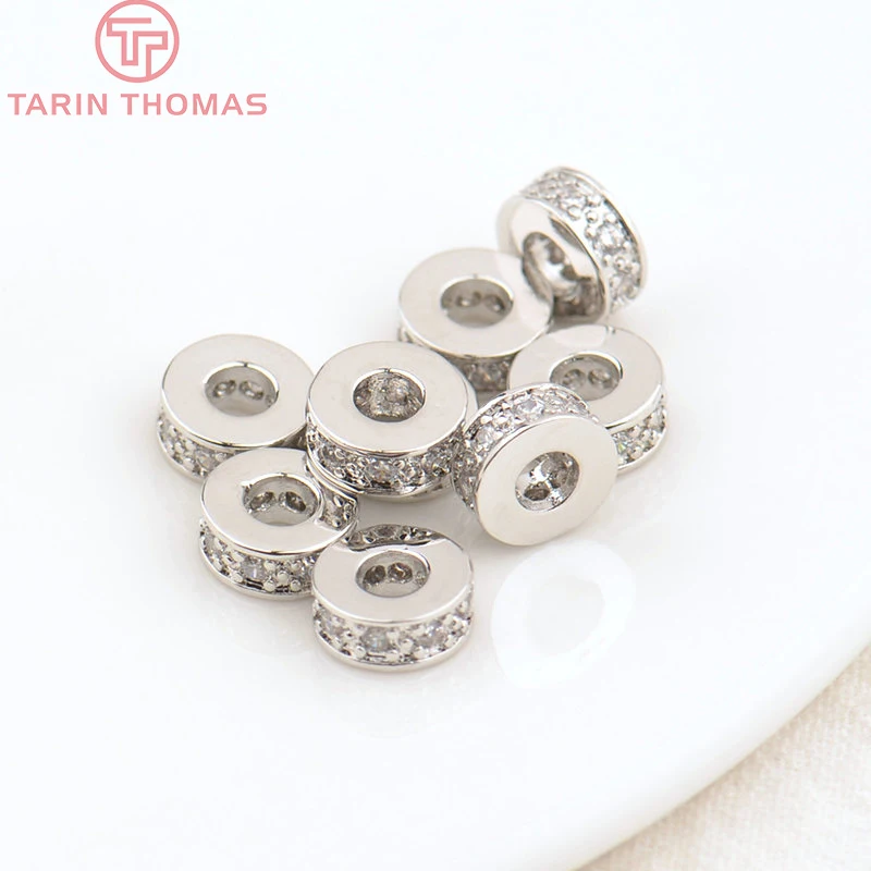 (2915)10PCS 7x3MM Hole 3MM 18K Gold Color Brass with Zircon Round Spacer Beads High Quality Jewelry Making Findings Accessories
