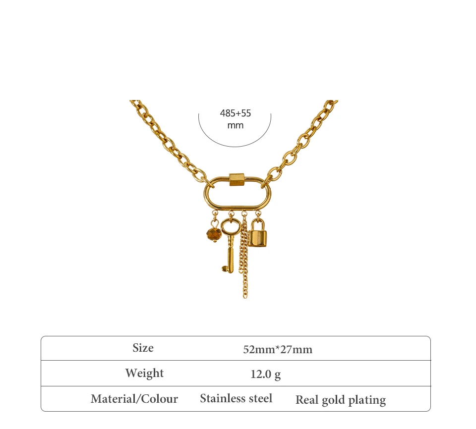 Yhpup Charm Metal Crystal Lock Key Pendant Necklace Stainless Steel Chain Choker Trendy Jewelry Collane Donna Statement Party