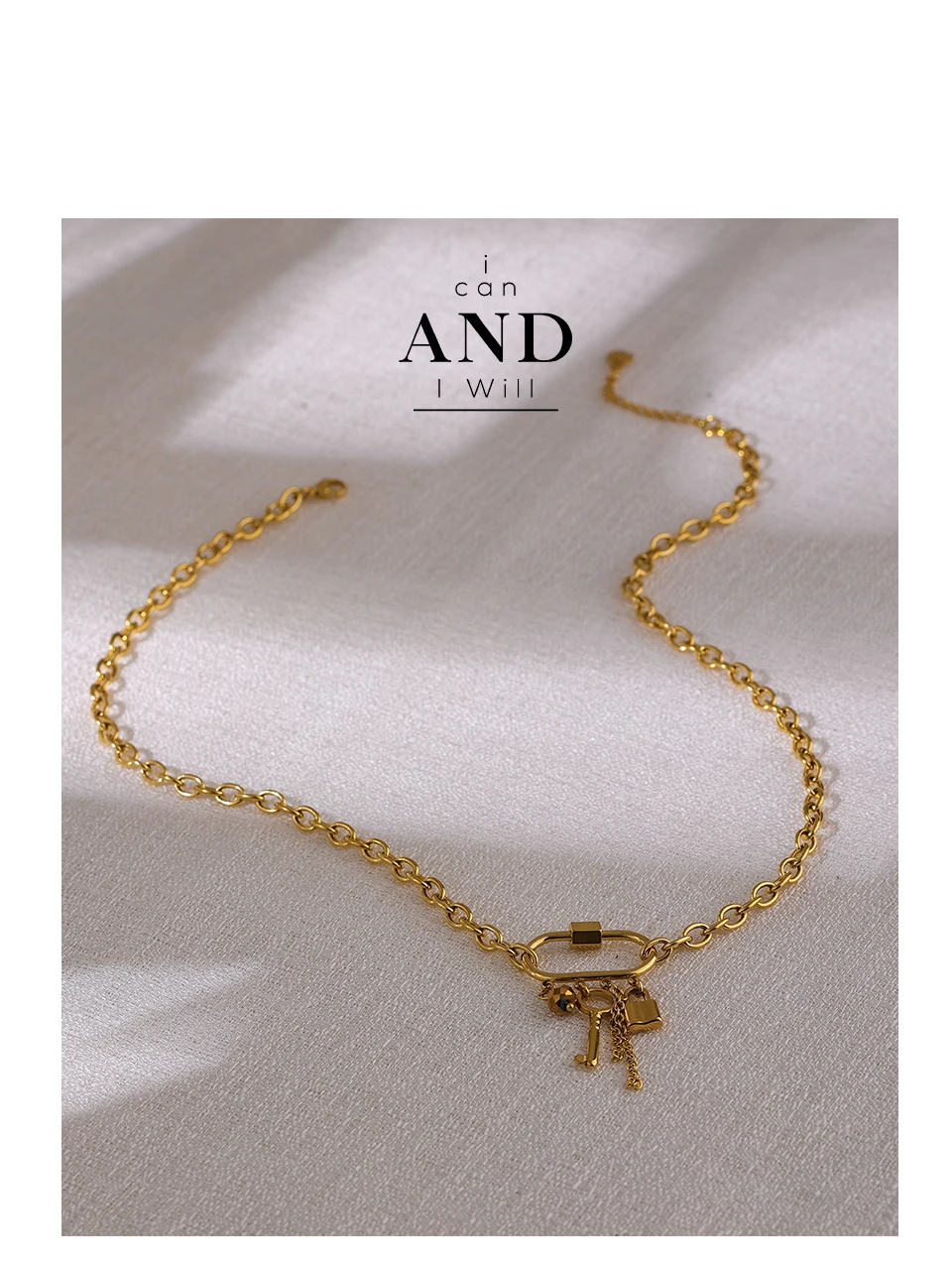 Yhpup Charm Metal Crystal Lock Key Pendant Necklace Stainless Steel Chain Choker Trendy Jewelry Collane Donna Statement Party