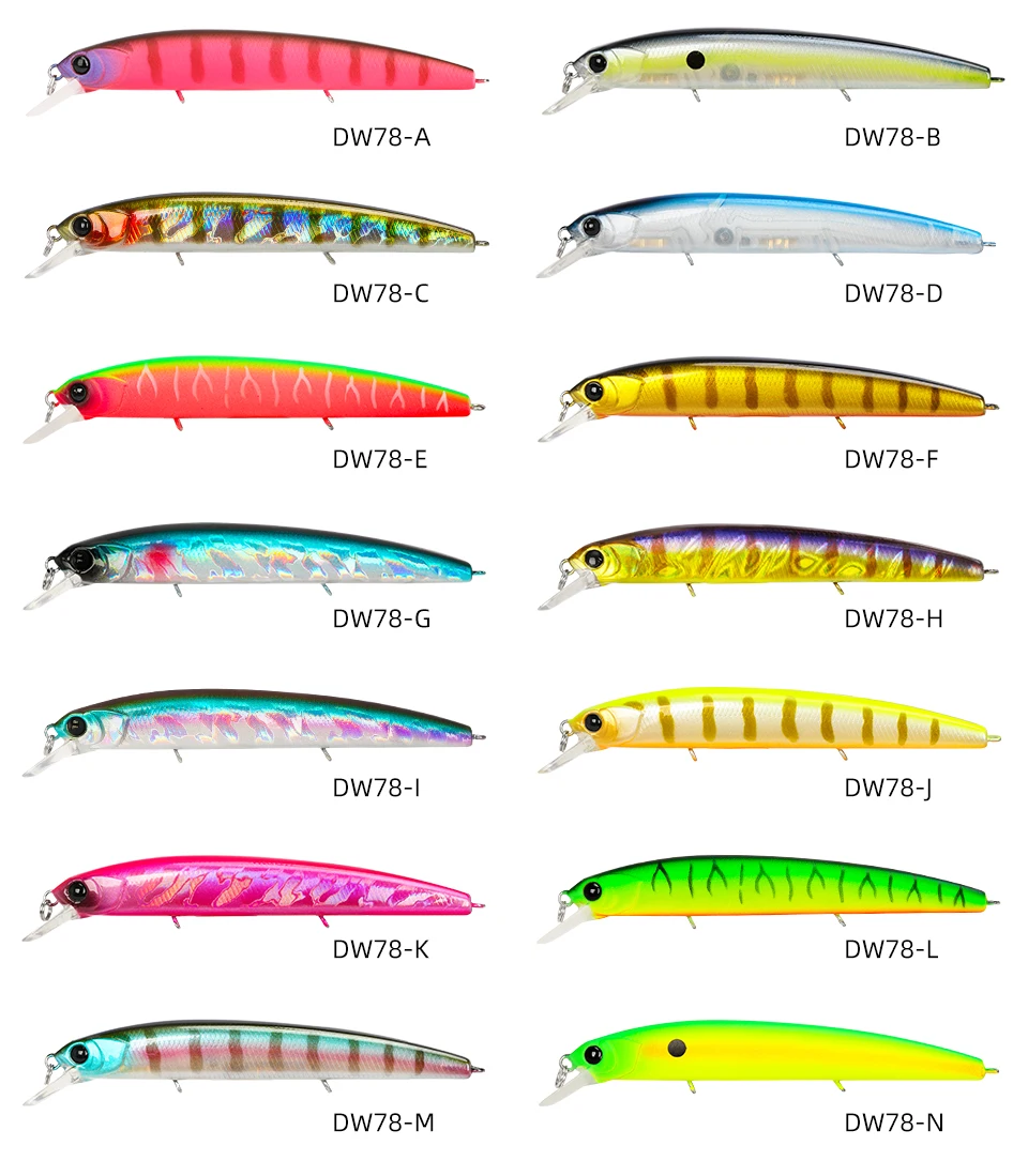 TSURINOYA Suspending Minnow Fishing Lure DW78 92mm 9g Long Casting Pike 3 Hooks Hard Bait Crank Bait Wobbler Jerkbait
