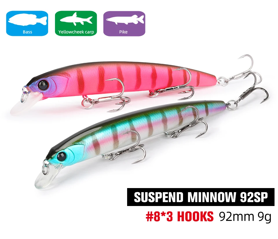 TSURINOYA Suspending Minnow Fishing Lure DW78 92mm 9g Long Casting Pike 3 Hooks Hard Bait Crank Bait Wobbler Jerkbait
