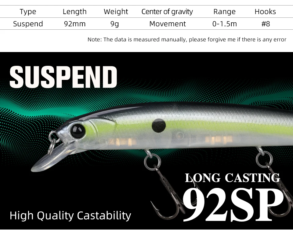TSURINOYA Suspending Minnow Fishing Lure DW78 92mm 9g Long Casting Pike 3 Hooks Hard Bait Crank Bait Wobbler Jerkbait